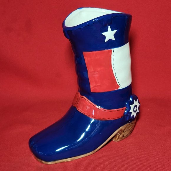 Dining Style Utensil Holder Blue Boot Ceramic Texas Lone Star - Picture 7 of 12